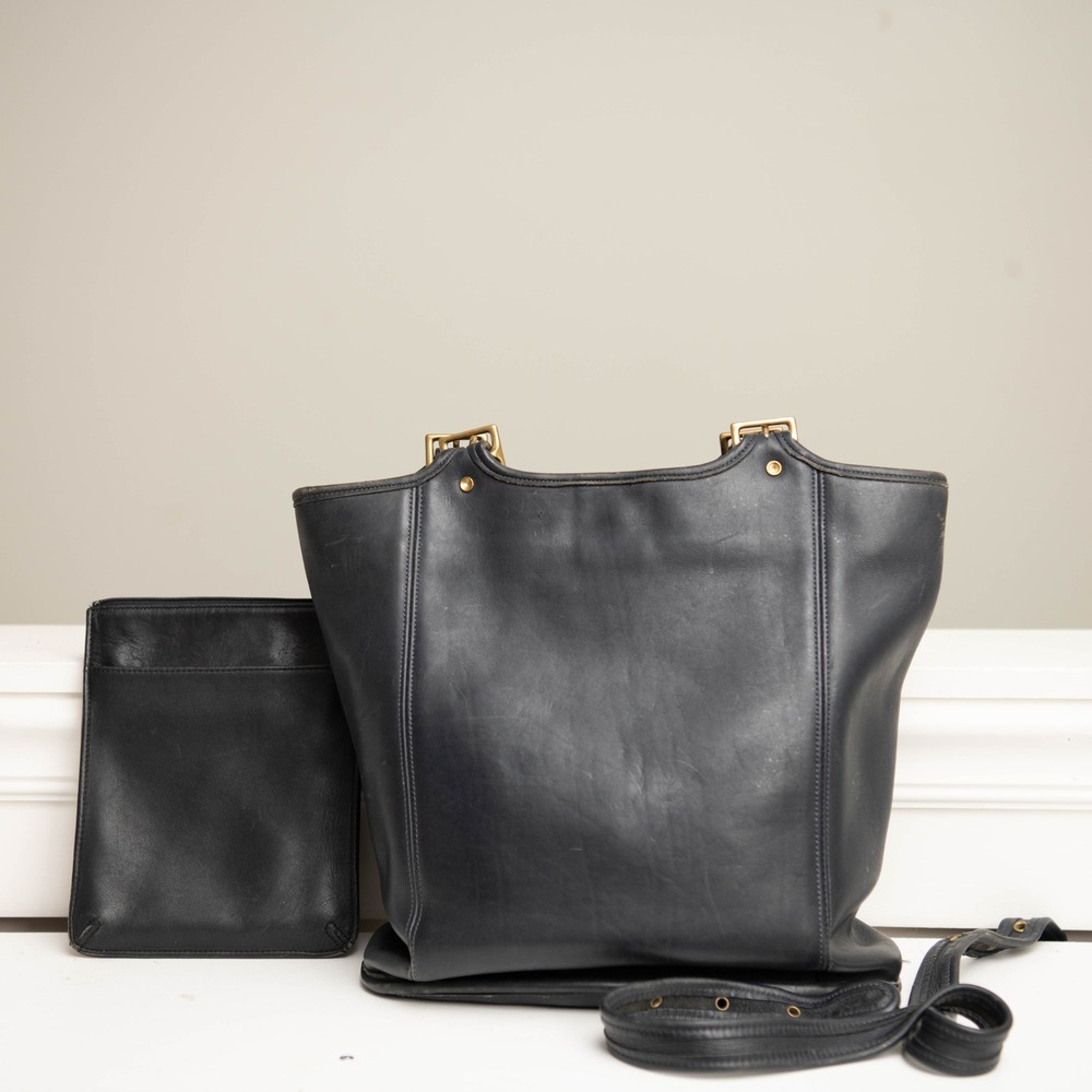 VTG Coach 2pc Black Raw Leather Gold Hardware - Flawed - Read‎ Description